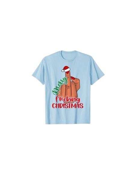 Pyjama tshirt manche courte pour homme bleu ciel rigolo pour noël avec doigt d'honneur "Merry Fucking Christmas"