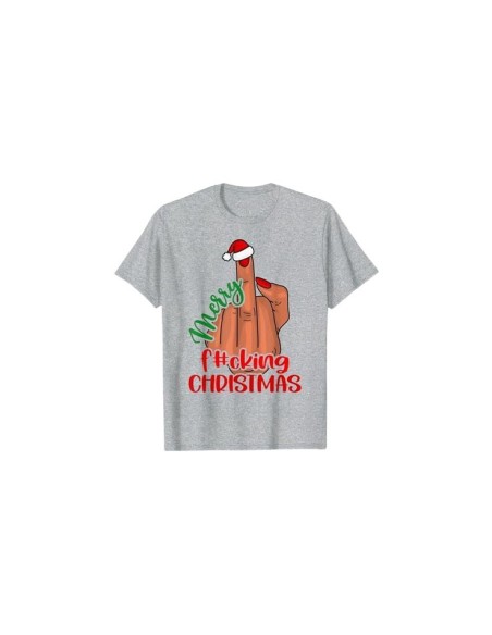 Pyjama gris chiné t-shirt amusant homme avec doigt d'honneur Joyeux putain de noël