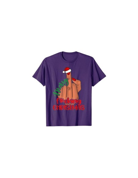 Tee-shirt violet de pyjama pour noël avec doigt d'honneur Merry Fucking Christmas pour homme