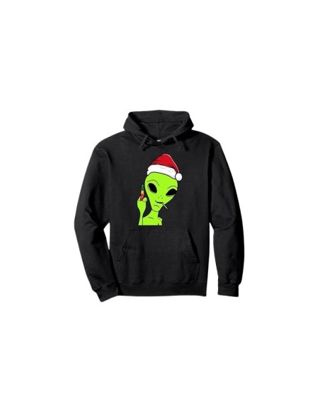 Sweat à capuche noir alien doigt d'honneur et bonnet de noël