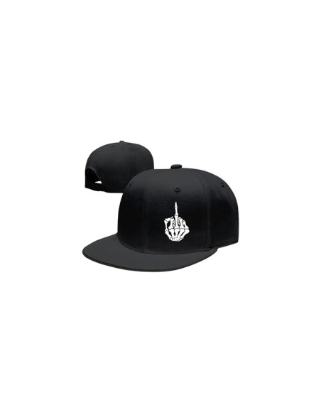 Casquette noire de baseball réglable avec doigt d'honneur main de squelette blanc