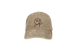 Casquette beige réglable unisexe motif troll face doigt d'honneur