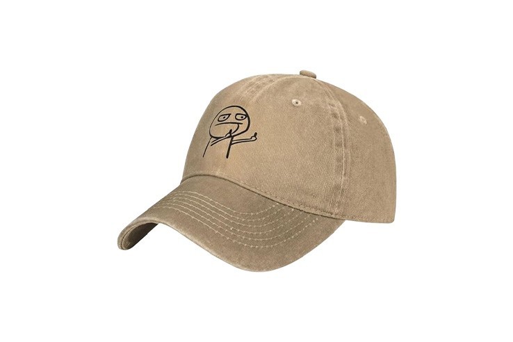 Casquette beige réglable unisexe motif troll face doigt d'honneur