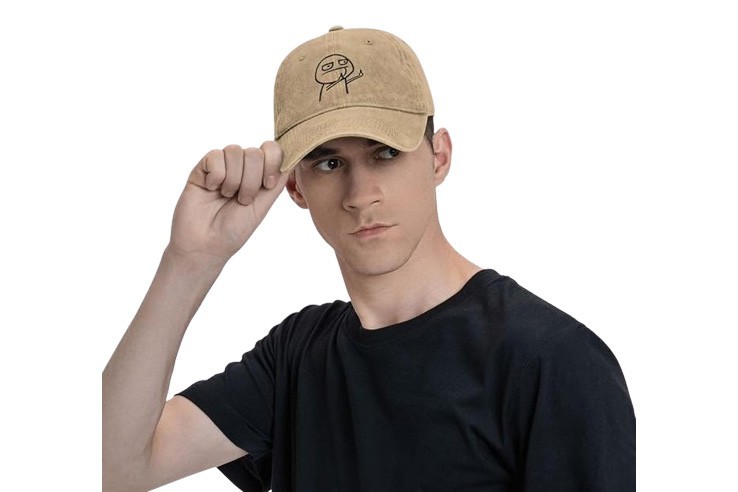 Casquette beige réglable unisexe motif troll face doigt d'honneur