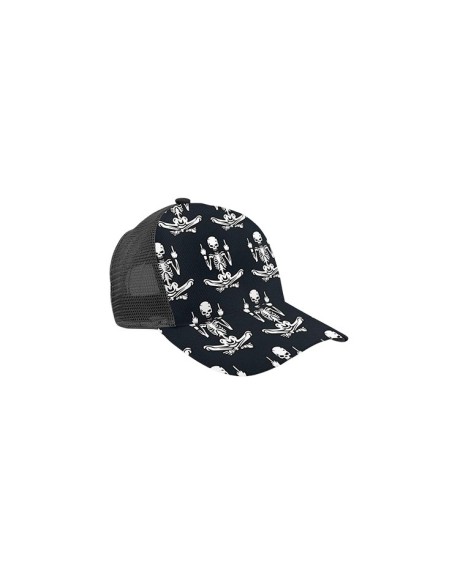Casquette trucker bleu foncé et gris avec motif squelette doigt d'honneur