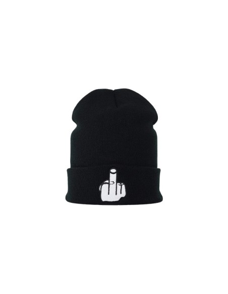 Bonnet amusant chaud pour hiver noir avec broderie doigt d'honneur blanc
