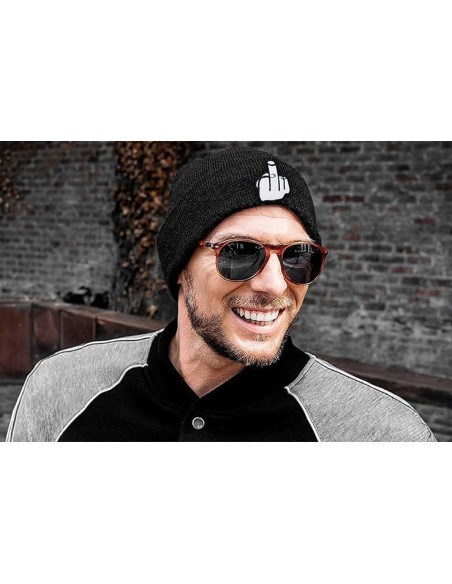 Bonnet amusant chaud pour hiver noir avec broderie doigt d'honneur blanc