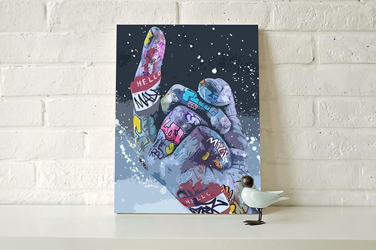 Tableau peinture sur toile motif doigt d'honneur style graffiti tag 40,6 x 50,8 cm
