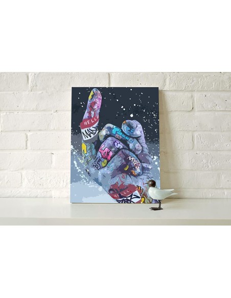 Tableau peinture sur toile motif doigt d'honneur style graffiti tag 40,6 x 50,8 cm