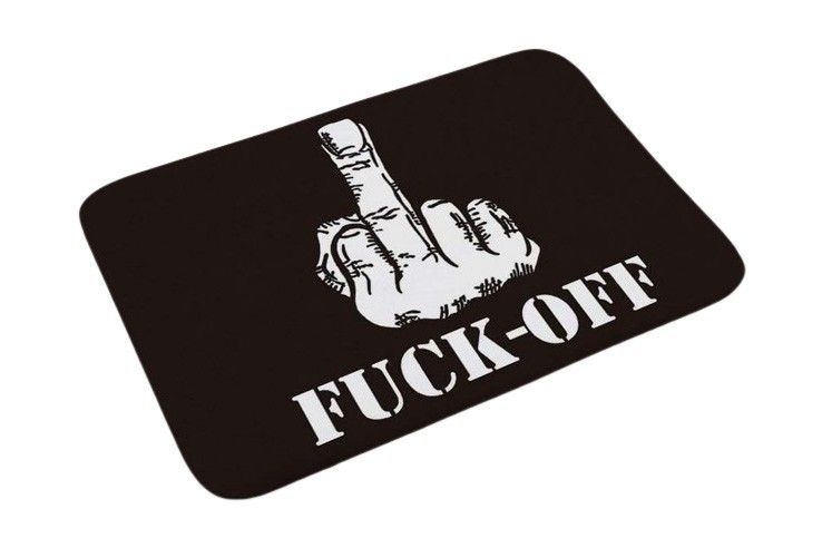 Tapis de sol antidérapant motif doigt d'honneur avec inscription "Fuck-Off" noir et blanc - 40x60cm