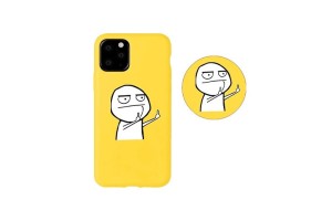 Coque de téléphone Iphone 13 Pro avec troll face doigt d'honneur jaune 2