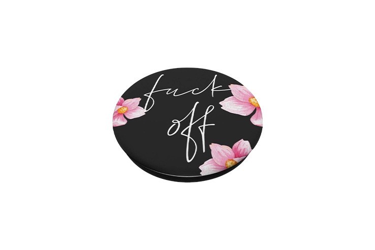 PopGrip noir support téléphone fuck off et fleurs roses