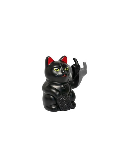 Figurine noire chat Lucky Cat doigt d'honneur qui bouge