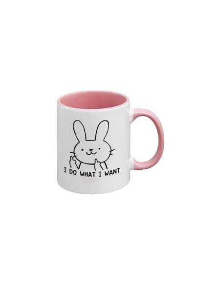 Mug blanc et rose lapin doigt d'honneur "I do what I want"