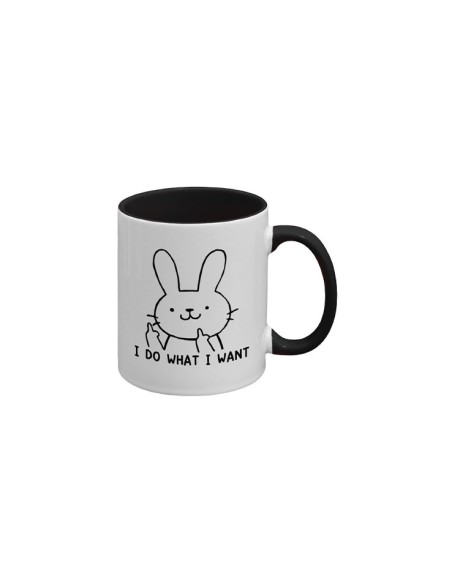 Mug drôle motif lapin doigt d'honneur "Je fais ce que je veux" blanc et noir