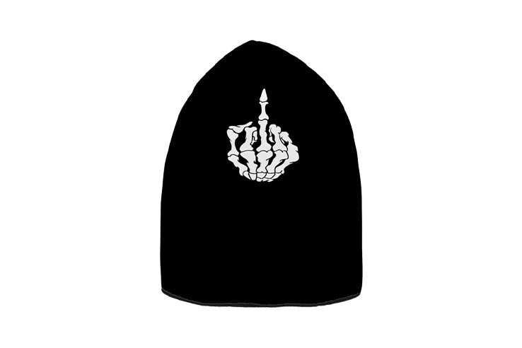 Bonnet reversible motif doigt d'honneur squelette noir et blanc