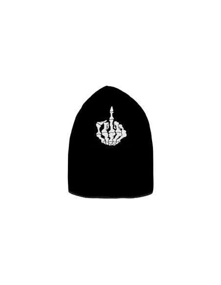 Bonnet reversible motif doigt d'honneur squelette noir et blanc