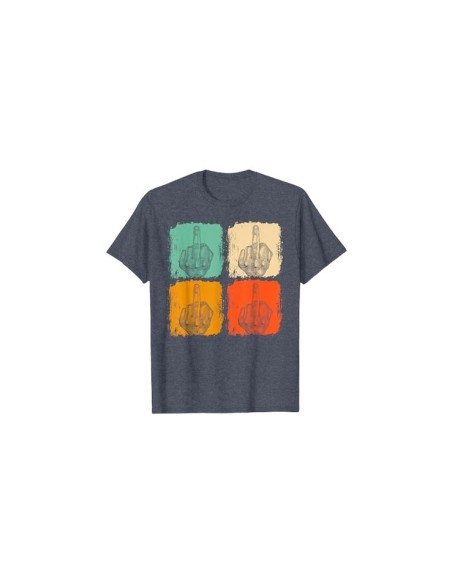 Affichez votre côté rebelle avec le tee-shirt bleu chiné rétro motif doigt d'honneur 🤘😎