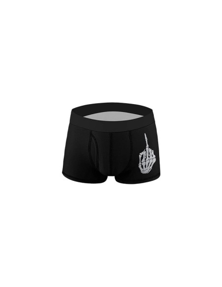 Boxer pour homme noir avec motif main de squelette doigt d'honneur