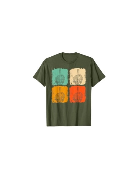 Tee-shirt vert kaki doigt d'honneur rétro pour homme 😎 L'audace en style