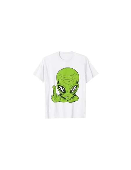 Tee-shirt blanc pour homme à motif alien doigt d'honneur