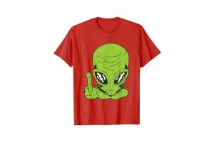 Tee-shirt avec tête d'alien doigt d'honneur rouge pour homme