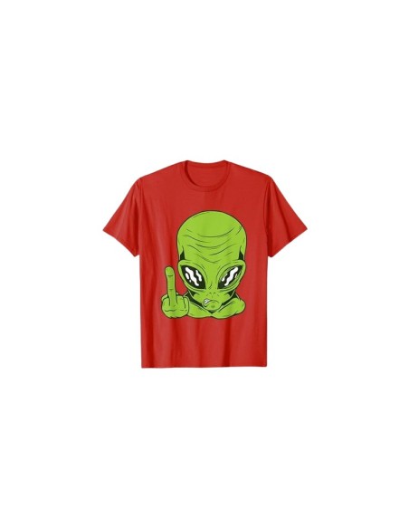 Tee-shirt avec tête d'alien doigt d'honneur rouge pour homme