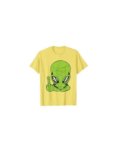 Tee-shirt rigolo jaune motif alien doigt d'honneur homme