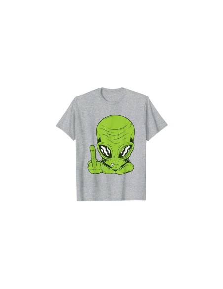 Tshirt homme à manche courte drôle tête d'alien et doigt d'honneur gris chiné