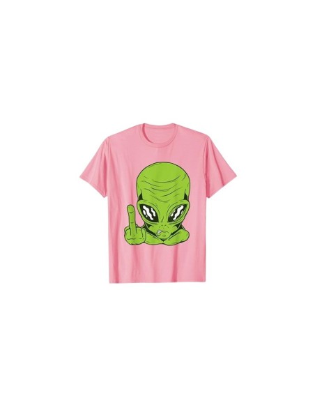 T-shirt rose motif doigt d'honneur et alien à manche courte pour homme
