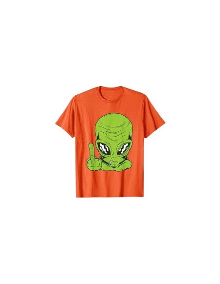 Tee-shirt tête d'alien enervé et doigt d'honneur orange homme