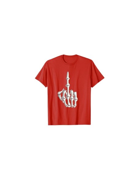 T-shirt homme à manche courte motif squelette doigt d'honneur rouge