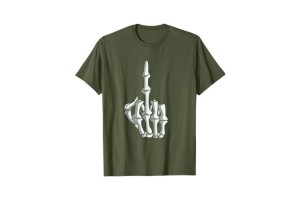 Tee-shirt doigt d'honneur en main de squelette vert olive pour homme