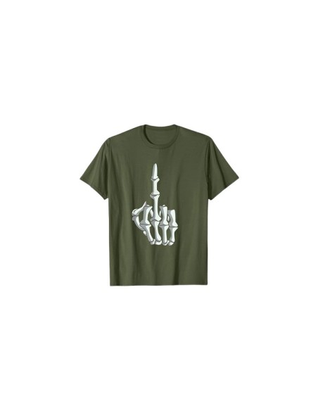 Tee-shirt doigt d'honneur en main de squelette vert olive pour homme