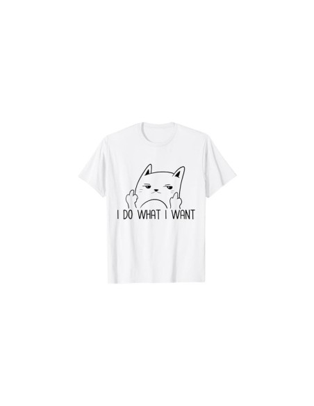Tee-shirt blanc homme humoristique Je fais ce que je veux avec motif chat doigt d'honneur