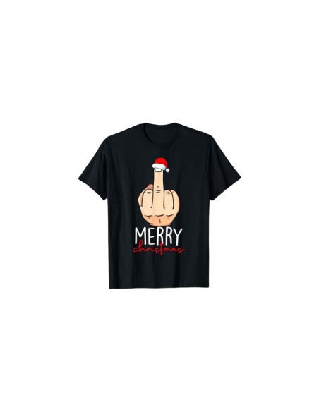 Tee-shirt de noël noir pour homme motif doigt d'honneur