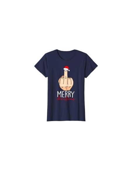 Tshirt doigt d'honneur et bonnet de noël bleu marine femme