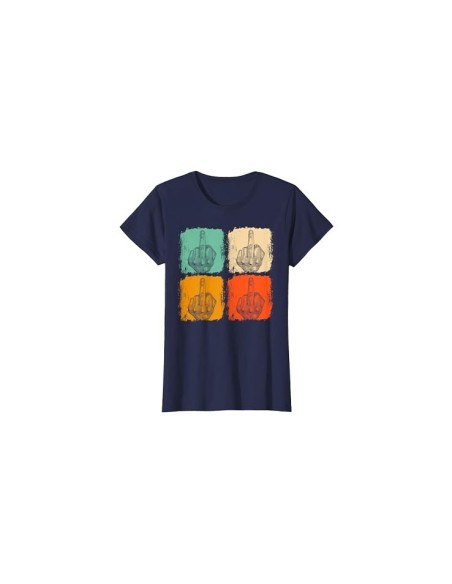 🔥🖕 Tee-shirt rétro bleu marine à motif doigt d'honneur pour femme : l'audace en style
