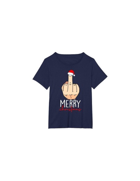 Teeshirt drôle pour noël bonnet et doigt d'honneur bleu marine