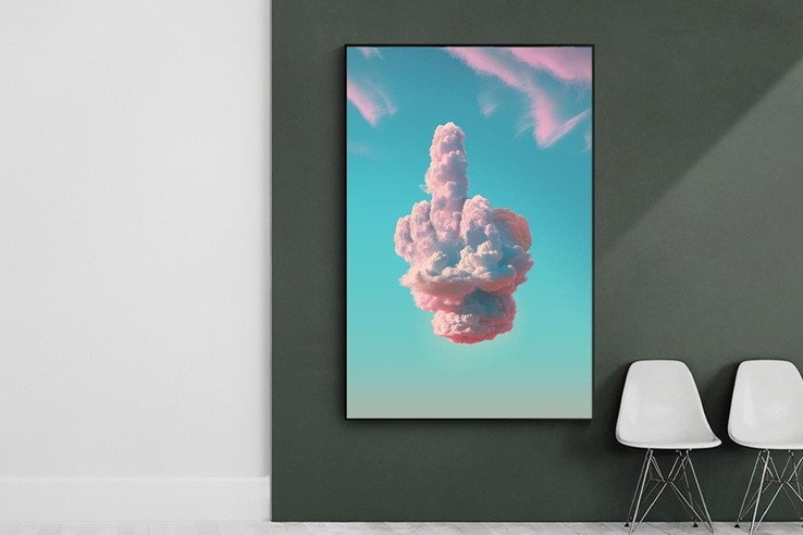 Tableau moderne avec doigt d'honneur en nuage - 70x100 cm