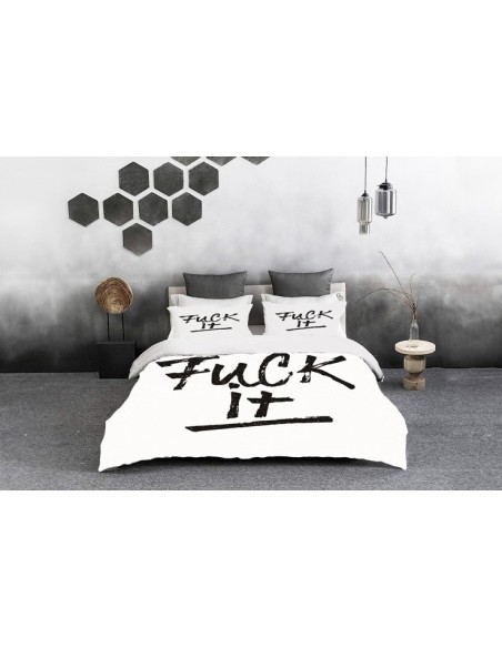 Parure de lit blanche Fuck It - Housse de couette 135x200 et 2 taies d'oreilles 50x80 cm