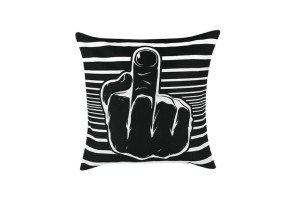 Lot de 2 housses de coussin 45x45 cm en lin noir et blanc avec motif doigt d'honneur 2