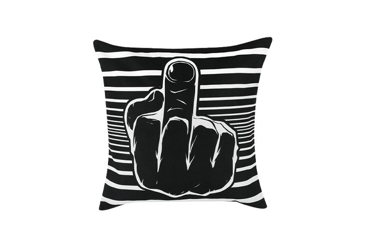 Lot de 2 housses de coussin 45x45 cm en lin noir et blanc avec motif doigt d'honneur