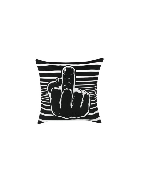 Lot de 2 housses de coussin 45x45 cm en lin noir et blanc avec motif doigt d'honneur