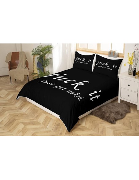 Housse de couette et taies d'oreilles noir avec inscription "Fuck It"