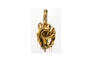 Toile décoration moderne doigt d'honneur doré 42x60 cm