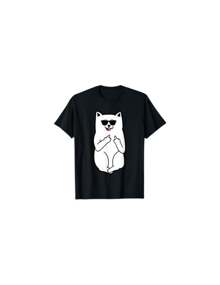 Tee-shirt noir chat kawaii doigt d'honneur pour homme
