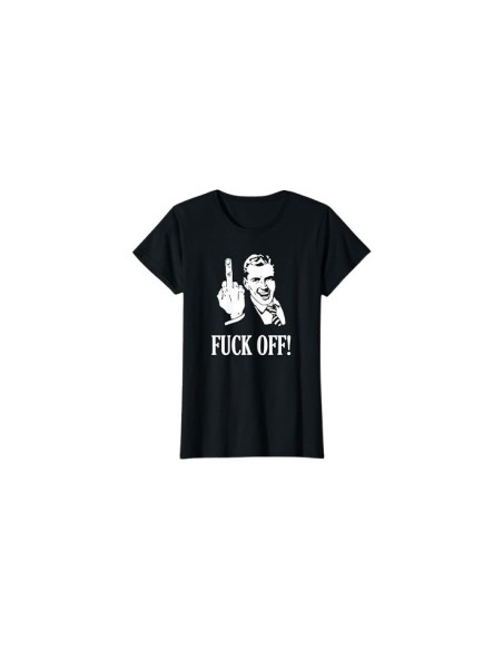 Tee-shirt noir vintage Fuck Off! doigt d'honneur femme