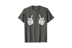 Tee-shirt stylé avec doigt d'honneur squelette gris pour homme - Exprimez votre style rebelle ! 😎