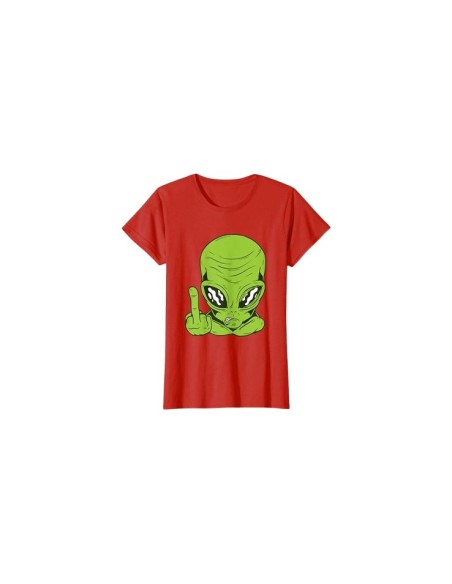 Tee-shirt rouge à manche courte pour femme avec doigt d'honneur et tête d'alien 👽🖕